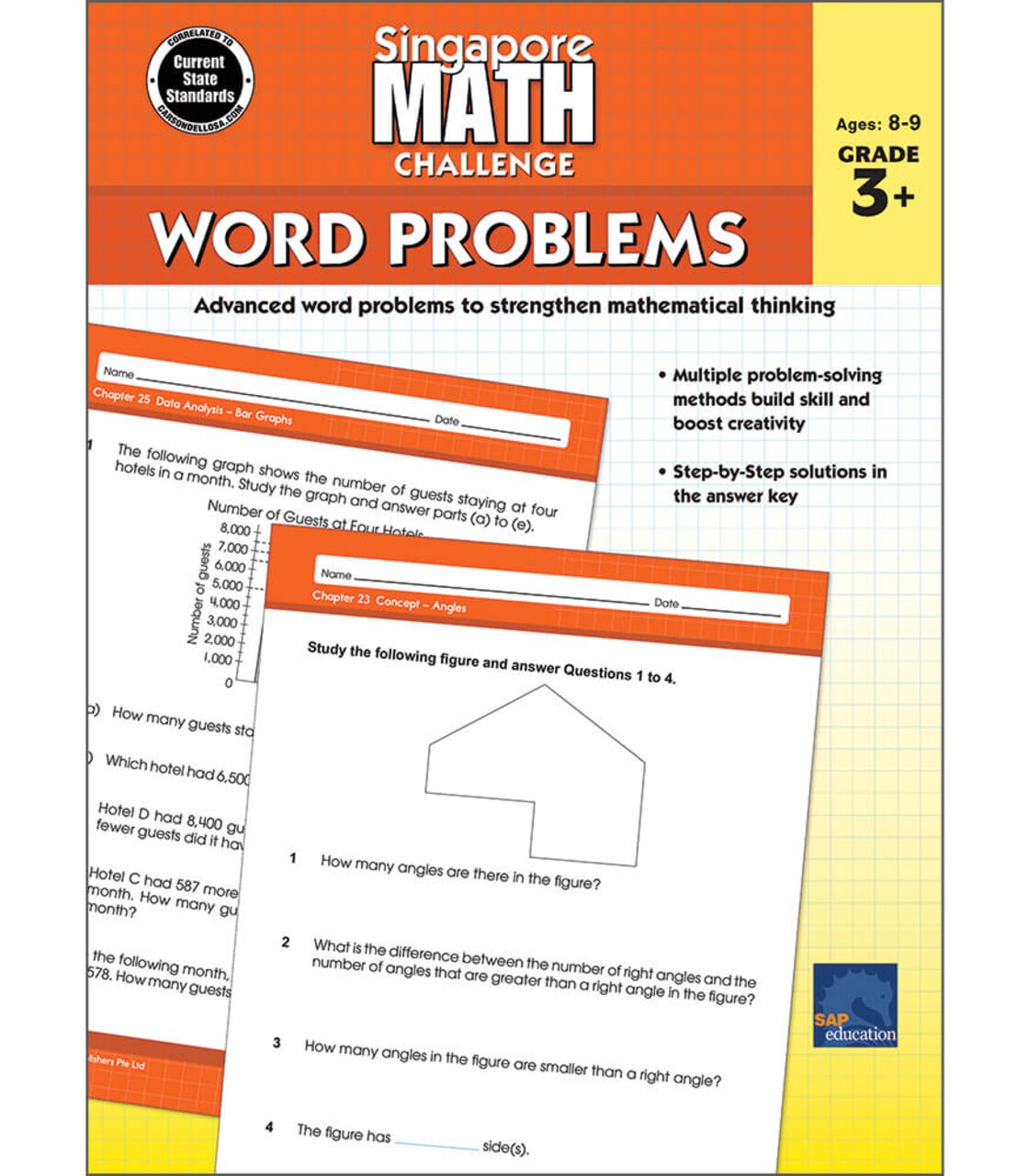 Singapore Math – Challenge Word Problems Workbook for 3rd, 4th, 5th Grade Math, Paperback, Ages 8–9 with Answer Key